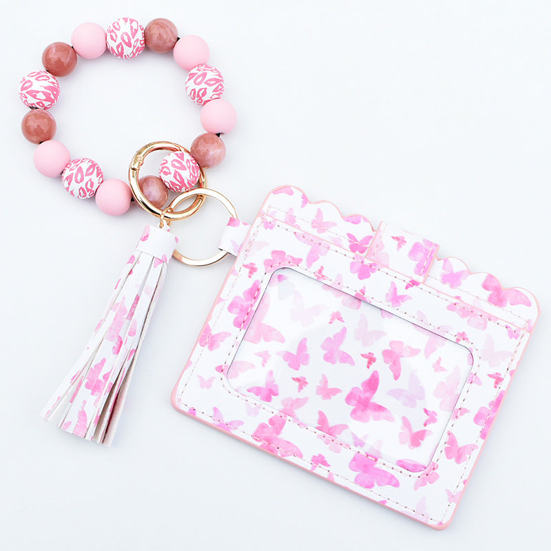 Wholesale Card Holder Pu Tassel Beads Bracelet Wallet Keychain